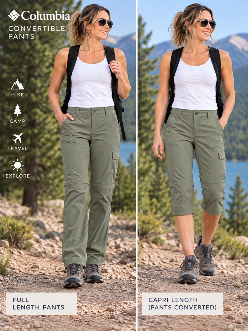 Columbia Women’s Convertible Zip Off Hiking Pants Olive Green Nylon Outdoor Sz 8
